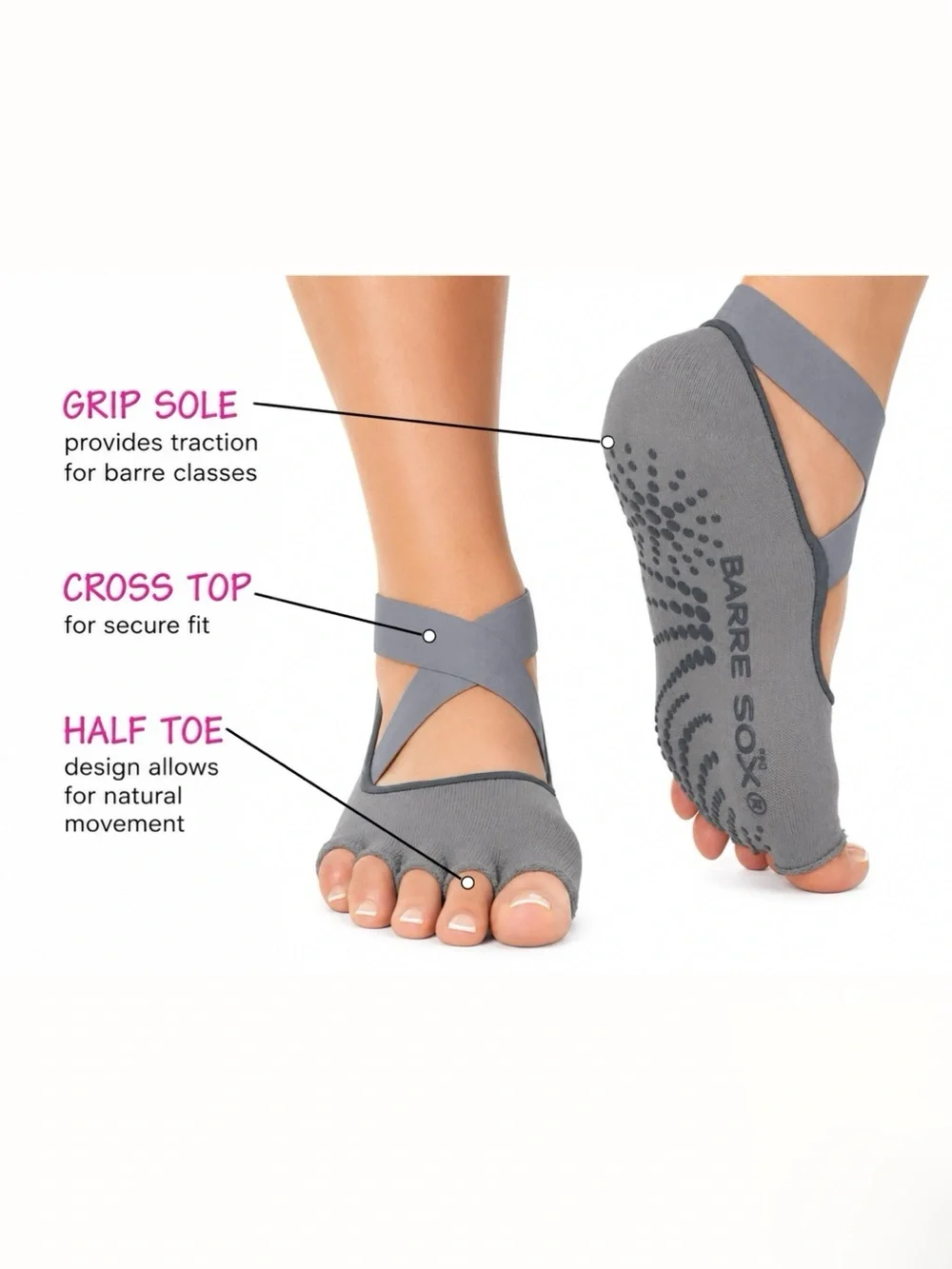 Barre Sox Grip Socks Color: Smokey Grey Ballerina